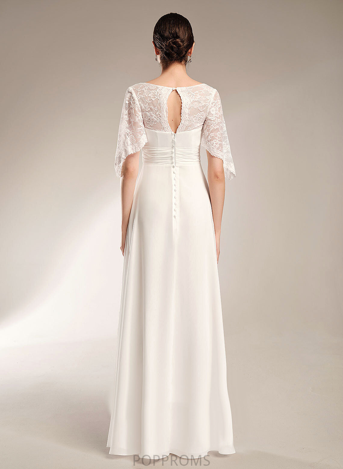 Wedding Dress Floor-Length Piper Wedding Dresses Chiffon Sheath/Column Lace With V-neck