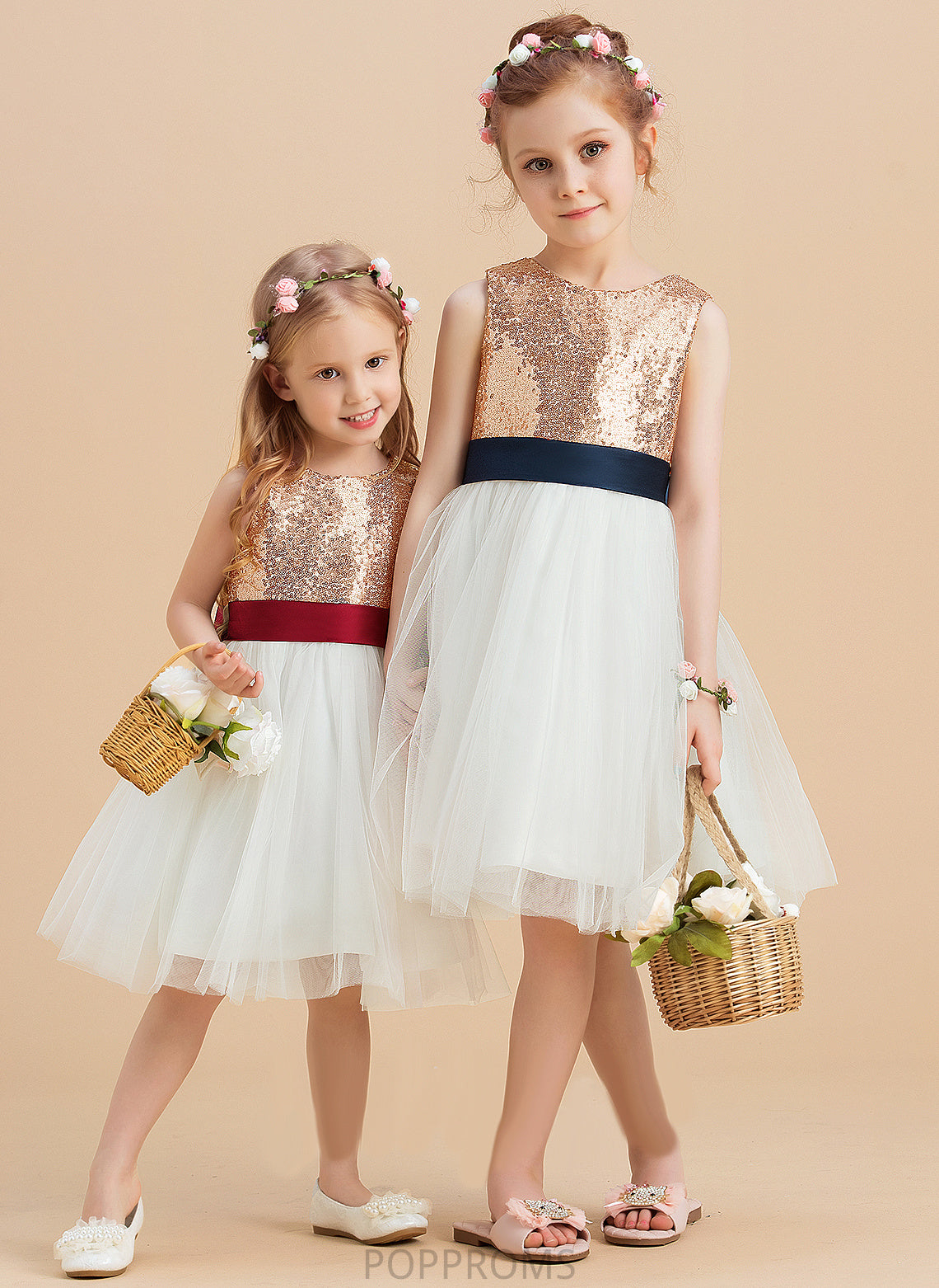 With sash) Neck A-Line Sleeveless Dress Satin/Tulle/Sequined Knee-length Girl (Undetachable Flower Girl Dresses Scoop Flower Shyanne Sequins/Bow(s) -