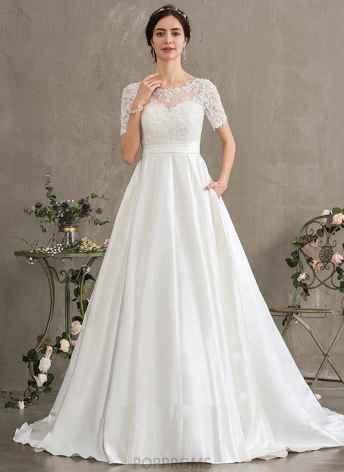 Train Wedding Dresses Ball-Gown/Princess Sequins Pockets Court Karsyn Beading Dress Satin Lace Wedding With