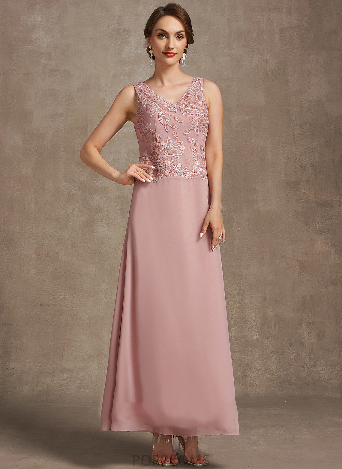 Ankle-Length Lace Chiffon V-neck Shaylee Sequins the Mother of the Bride Dresses Bride Mother of Dress With A-Line Beading