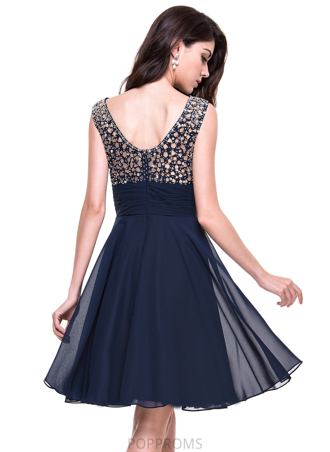 Adrienne Dress Beading Knee-Length A-Line Neck Chiffon Scoop Ruffle Cocktail Dresses With Cocktail