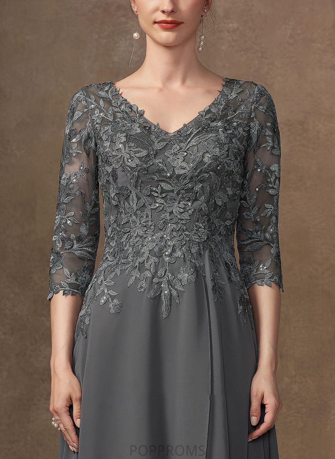 Chiffon Sequins of Dress the With A-Line Mother V-neck Bride Lace Charlize Asymmetrical Mother of the Bride Dresses