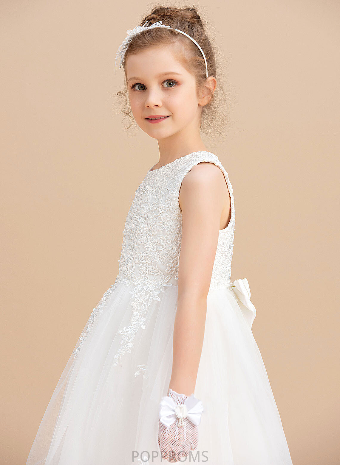 Girl Scoop Tea-length Bow(s) Neck Sleeveless A-Line Eva Satin/Tulle - With Flower Flower Girl Dresses Dress