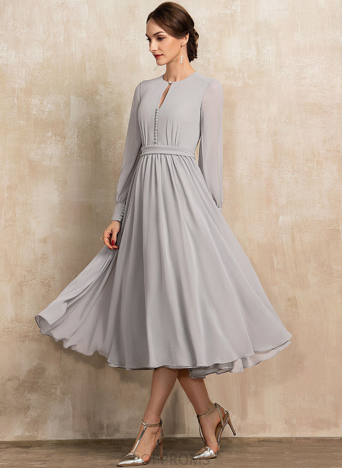 Mother Chiffon Tea-Length With A-Line Neck Bow(s) Bride Brenna the Mother of the Bride Dresses Dress Scoop of