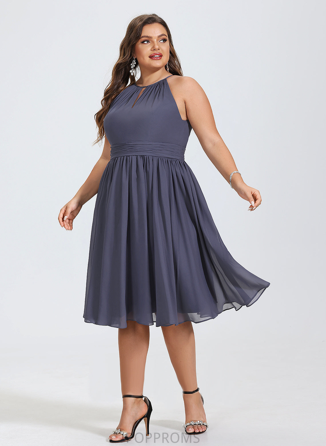 Dress Cocktail Cocktail Dresses With Neck Valentina A-Line Ruffle Chiffon Knee-Length Scoop