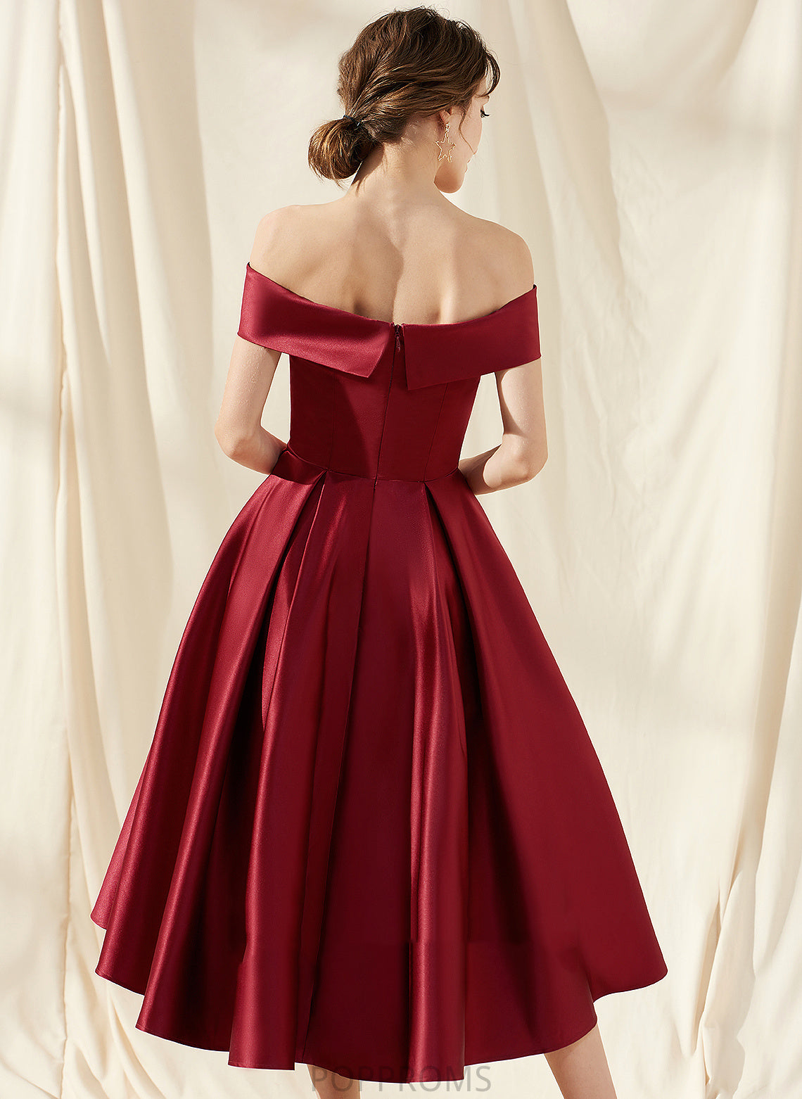 Cocktail Dresses A-Line Asymmetrical With Cocktail Pockets Dress Off-the-Shoulder Satin Elisa