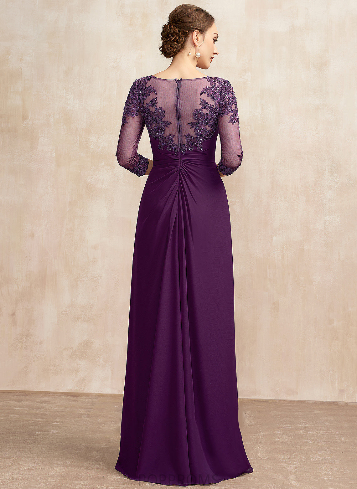 Neck Lace Dress Sequins the Beading With Mother of the Bride Dresses Elizabeth A-Line Bride Floor-Length of Mother Chiffon Scoop