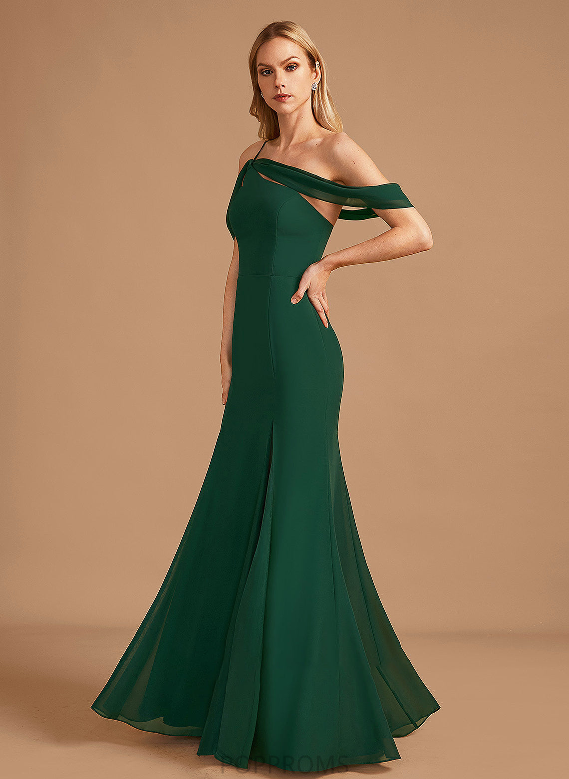 Silhouette Length One-Shoulder Neckline Embellishment Floor-Length Fabric SplitFront Trumpet/Mermaid Kaia One Shoulder Natural Waist Bridesmaid Dresses