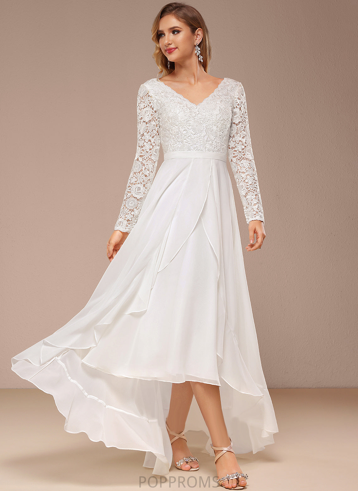 Lace Wedding Jaylyn Dress Asymmetrical Wedding Dresses A-Line Chiffon V-neck