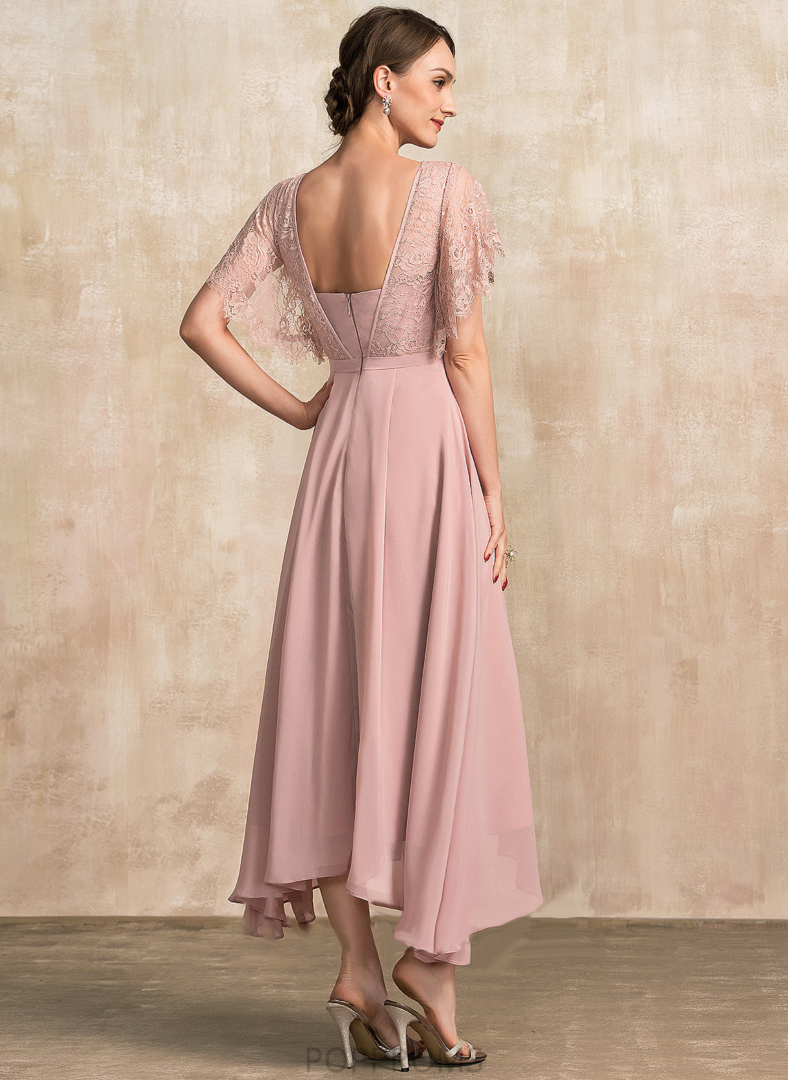 Val A-Line Ankle-Length V-neck Mother of the Bride Dresses Lace the of Mother Bride Dress Chiffon