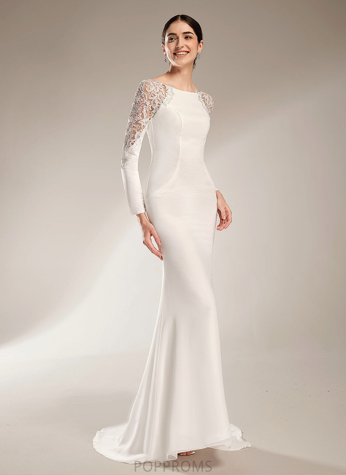 Aylin Neck Lace Wedding Dresses Chiffon Trumpet/Mermaid Court With Wedding Train Dress Scoop