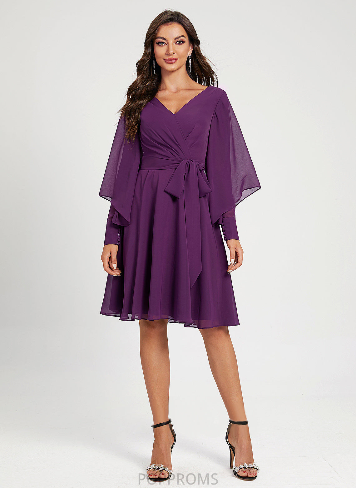 A-Line Dress V-neck Madalyn Pleated Cocktail Dresses Sash Chiffon Knee-Length With Cocktail