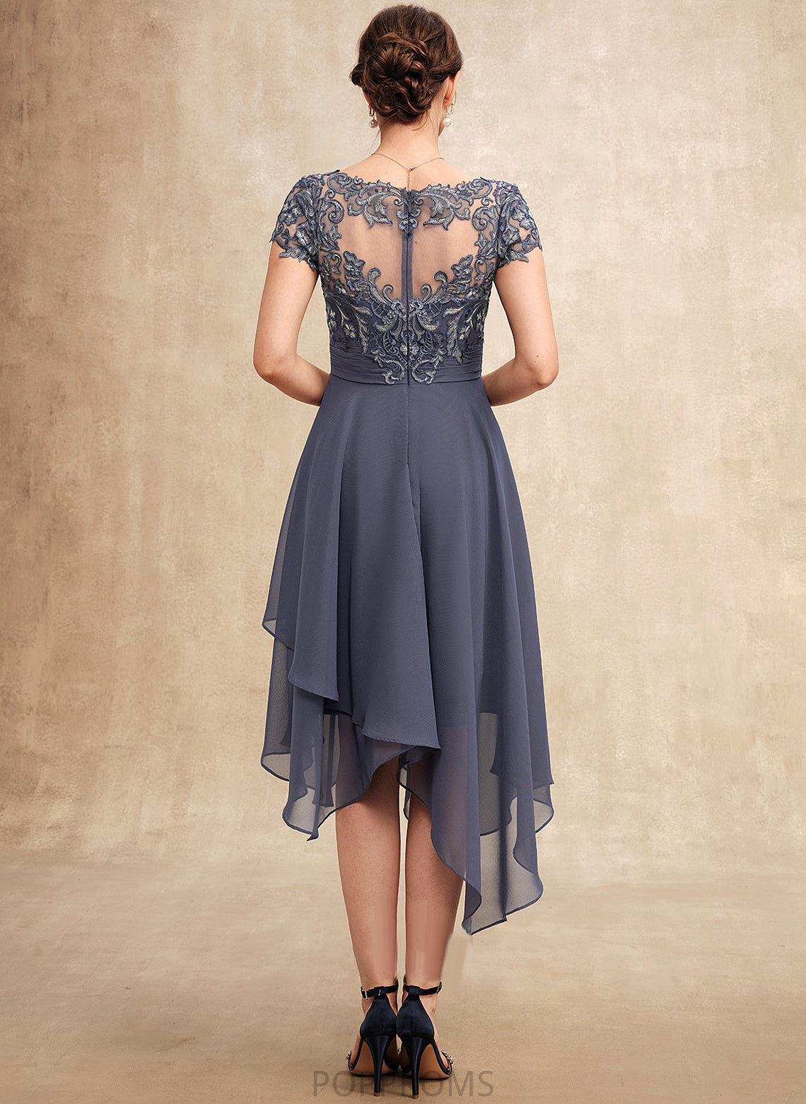 V-neck Ruffle the Dress of Asymmetrical With Chiffon A-Line Elisa Mother Bride Lace Mother of the Bride Dresses