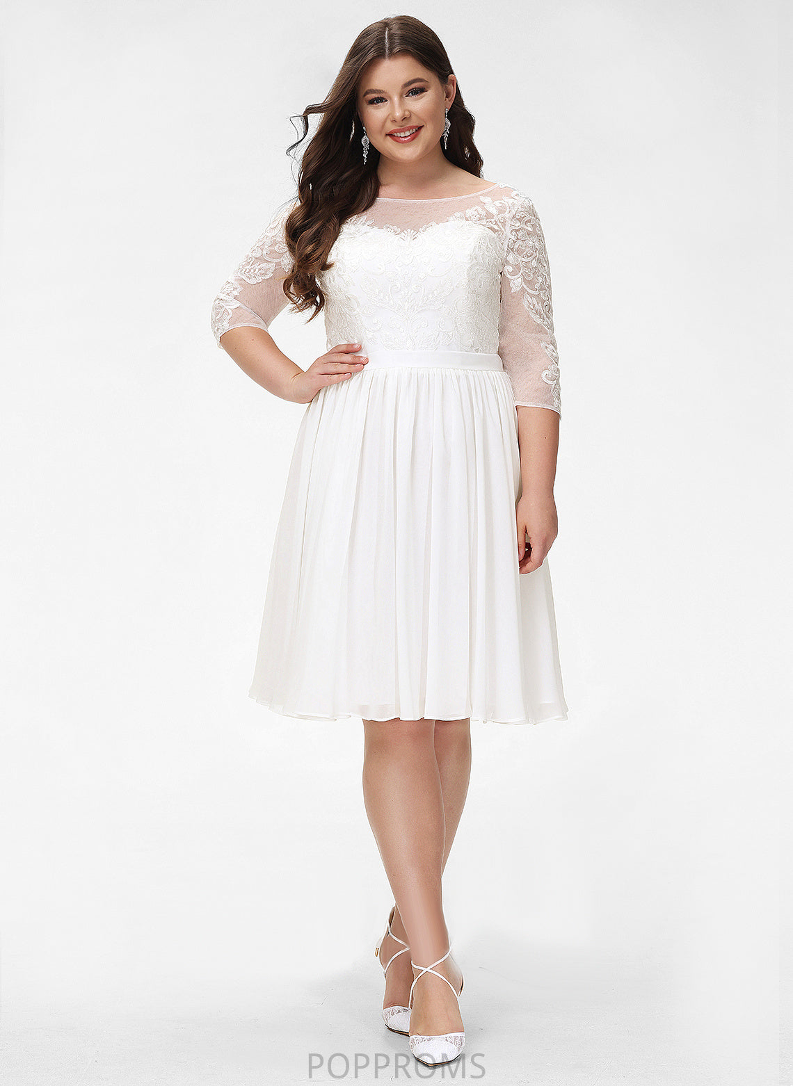 Dress Wedding Dresses Chiffon Lace With Scoop Sloane Knee-Length A-Line Sequins Wedding