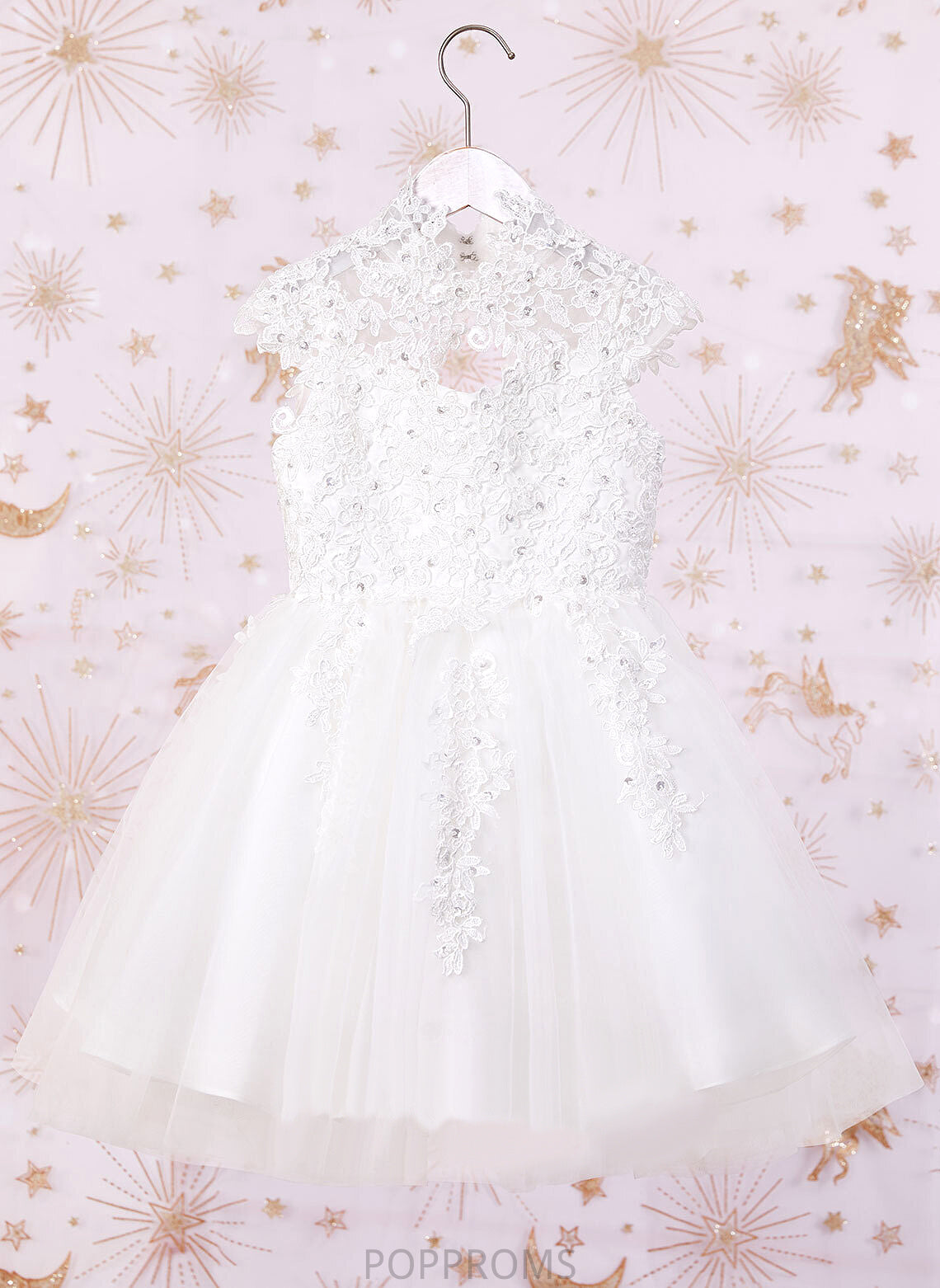 Flower Girl Dresses Hole - Dress Flower Girl Beading/Sequins/Back A-Line Neck Tulle/Lace Knee-length With High Sleeveless Henrietta