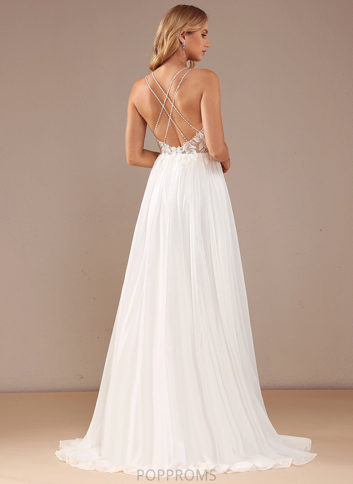 A-Line Dress V-neck Wedding Dresses Train Lace Alivia Sequins Wedding Chiffon Sweep With Beading