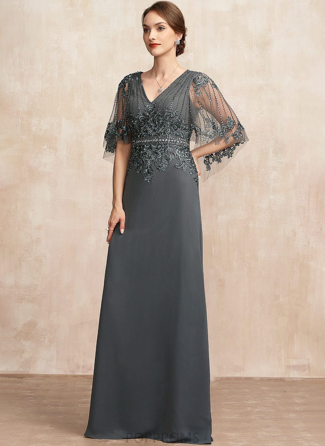 Chiffon V-neck of A-Line Floor-Length Mother Adalyn With the Lace Mother of the Bride Dresses Sequins Beading Bride Dress