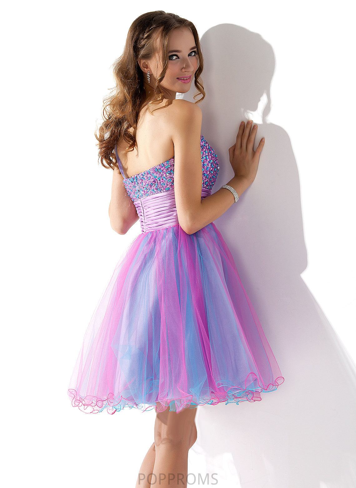 Sequins Homecoming One-Shoulder Dress A-Line With Beading Ruffle Short/Mini Tulle Heidi Homecoming Dresses