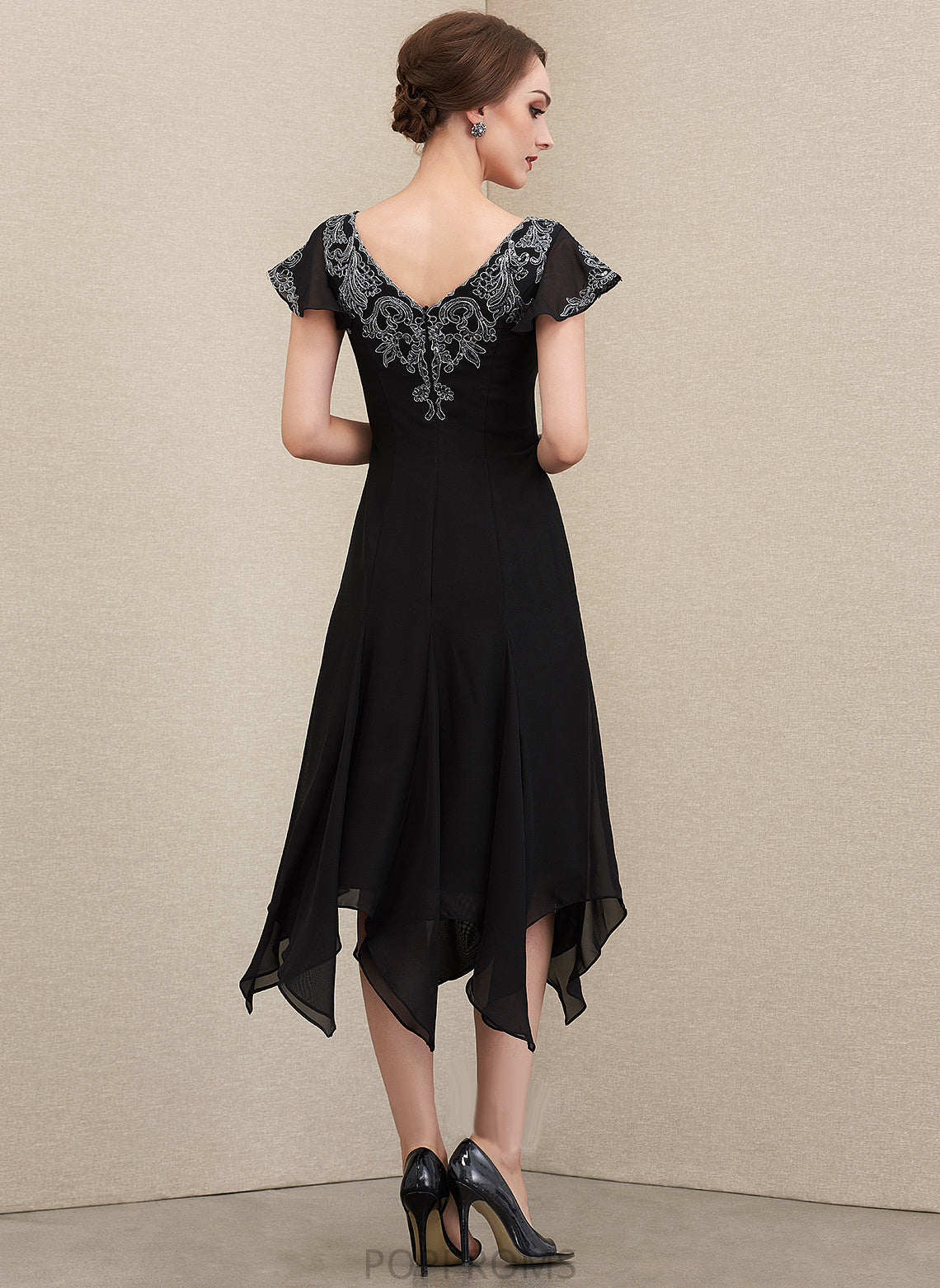 Dress Mother of the Bride Dresses A-Line Chiffon Bride Lace the With of V-neck Tea-Length Sequins Mother Katrina