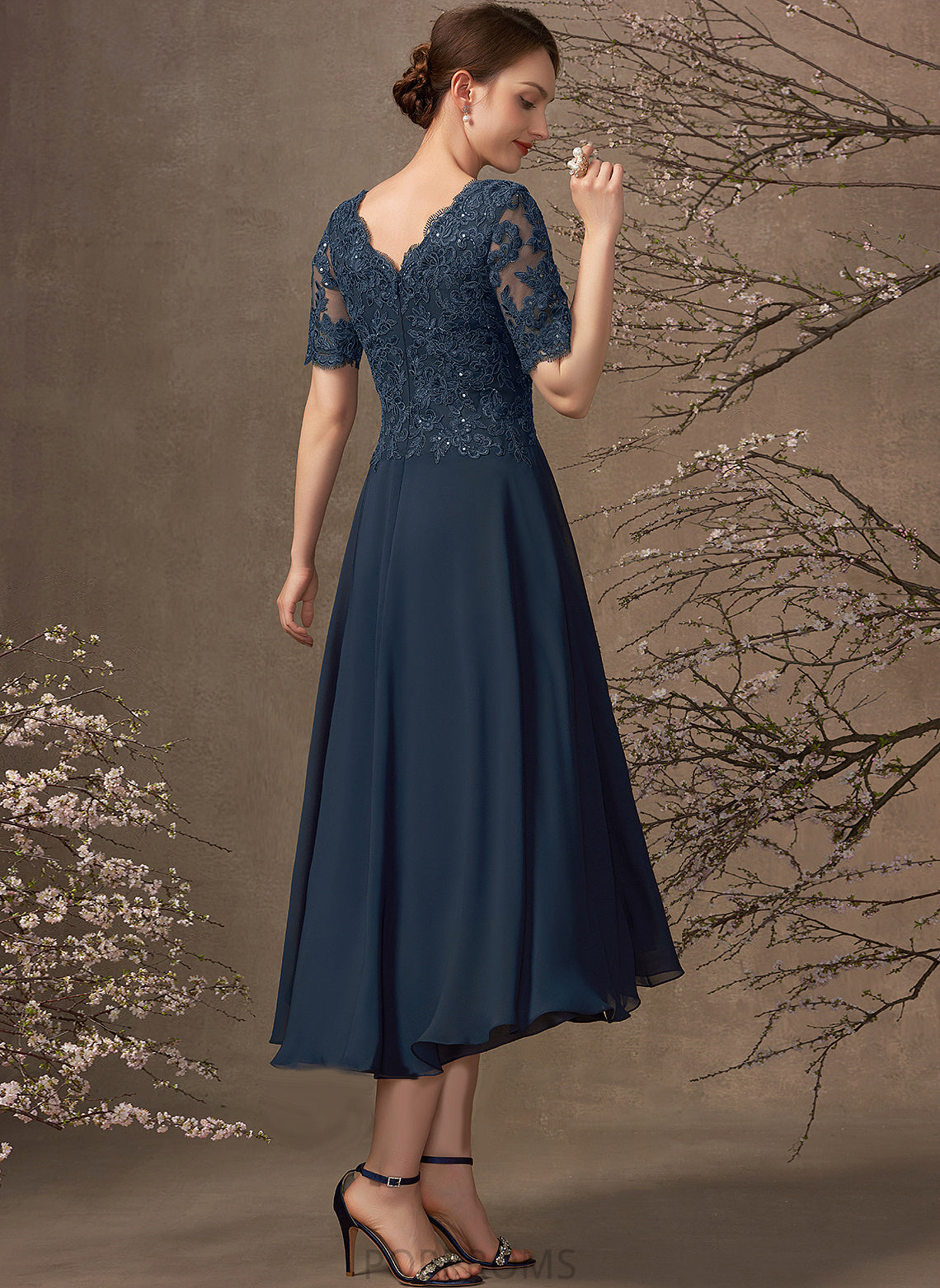 Mother of the Bride Dresses of Dress A-Line With Sequins the Chiffon V-neck Sahna Lace Mother Asymmetrical Bride