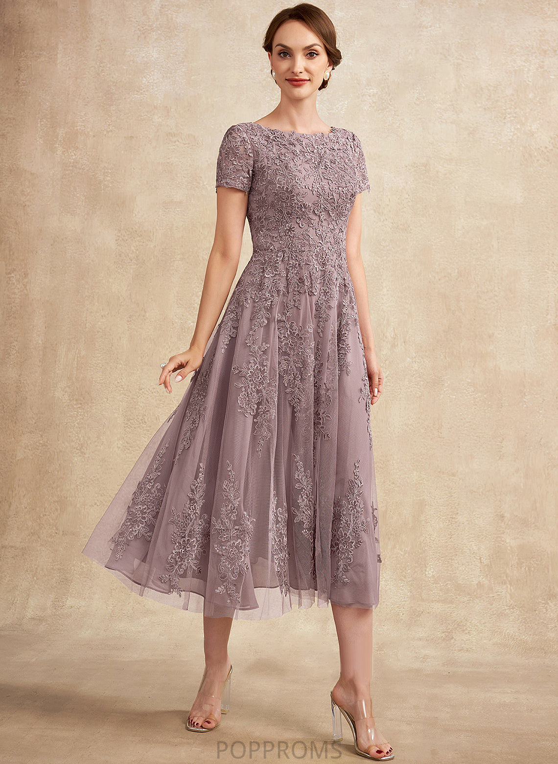 Tulle Tea-Length Dress of Bride Lace Mother the A-Line Mother of the Bride Dresses Neck Aliya Scoop