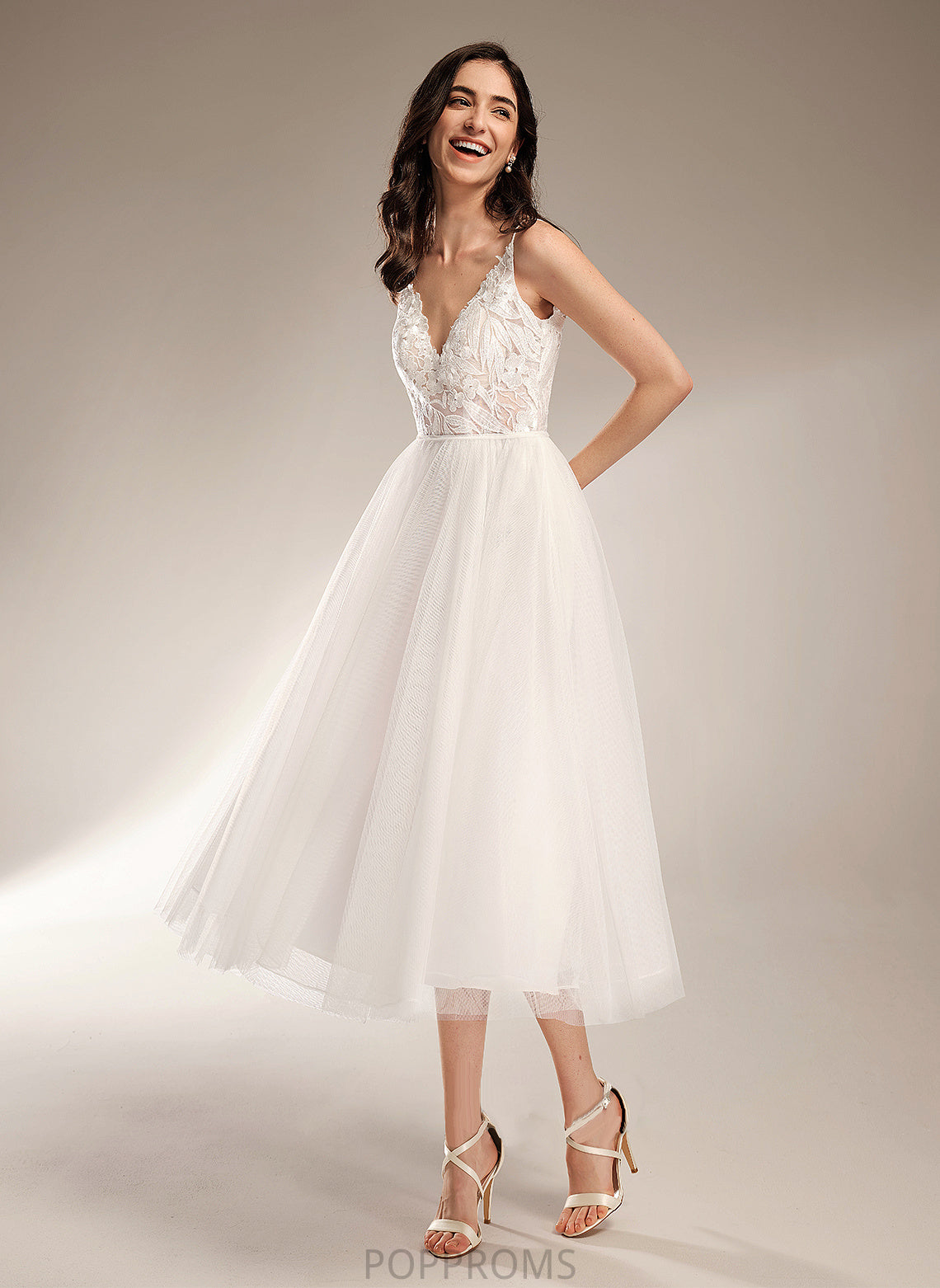 V-neck Wedding Avery Wedding Dresses Dress Tea-Length A-Line