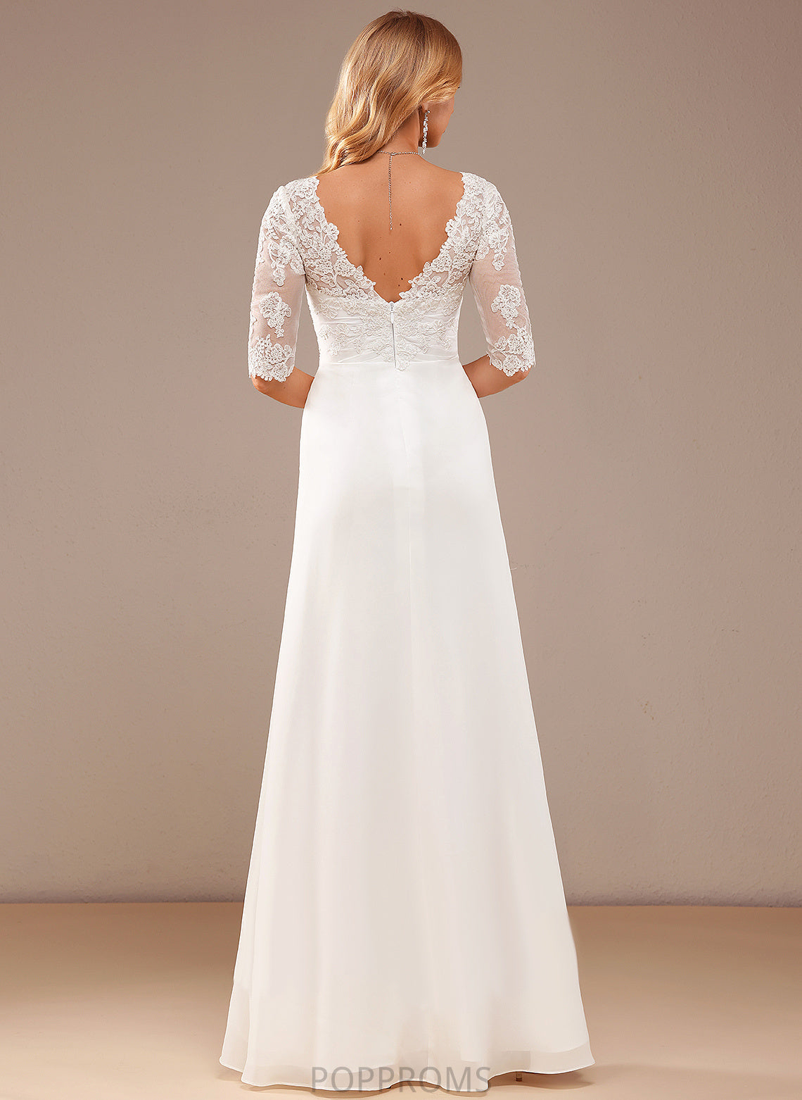 Lace Dress Ruffle Asymmetrical Chiffon With Wedding A-Line Lace Vivian V-neck Wedding Dresses