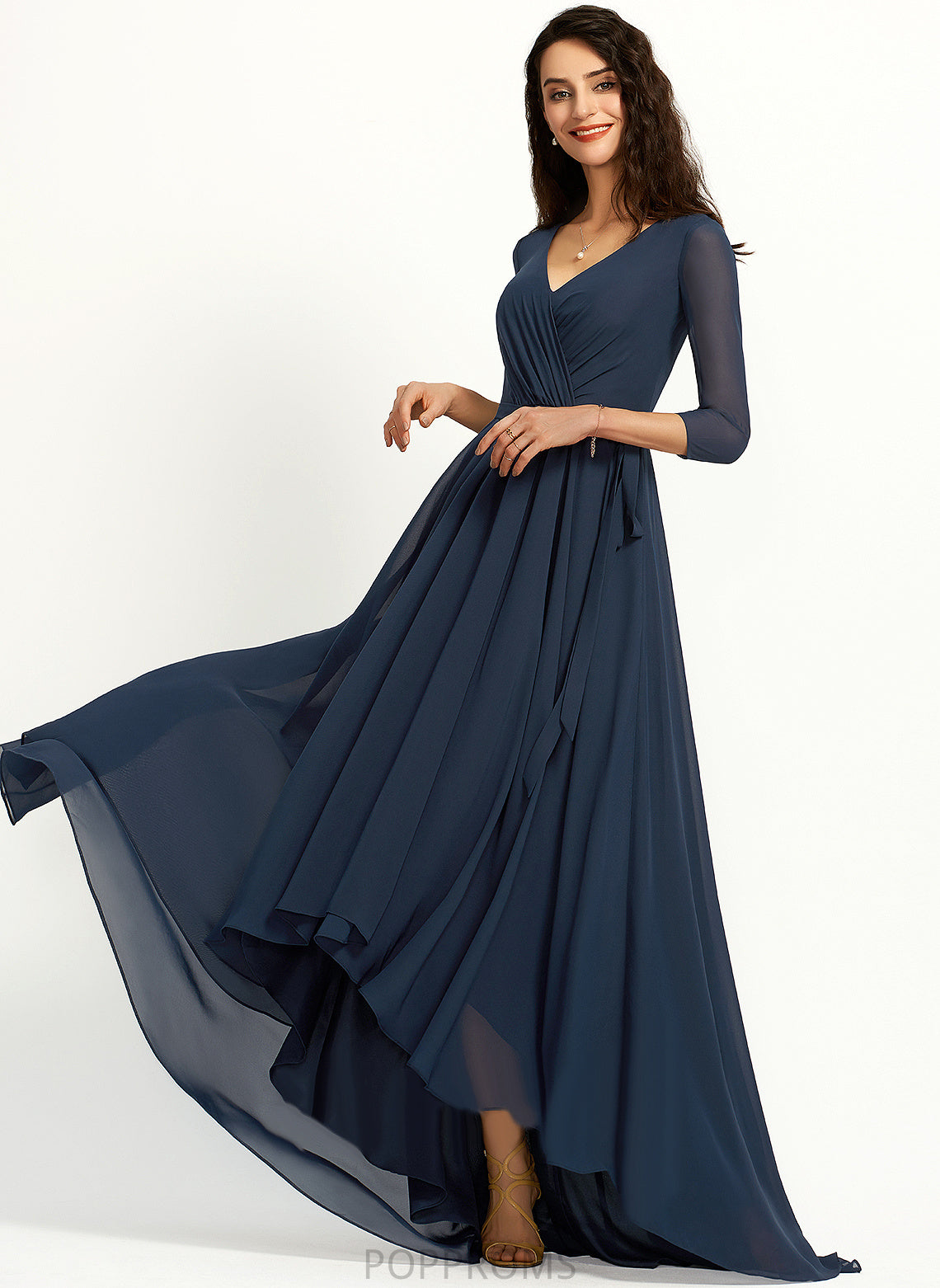 Shyann A-Line Chiffon V-neck Dress Asymmetrical Cocktail Pleated With Cocktail Dresses