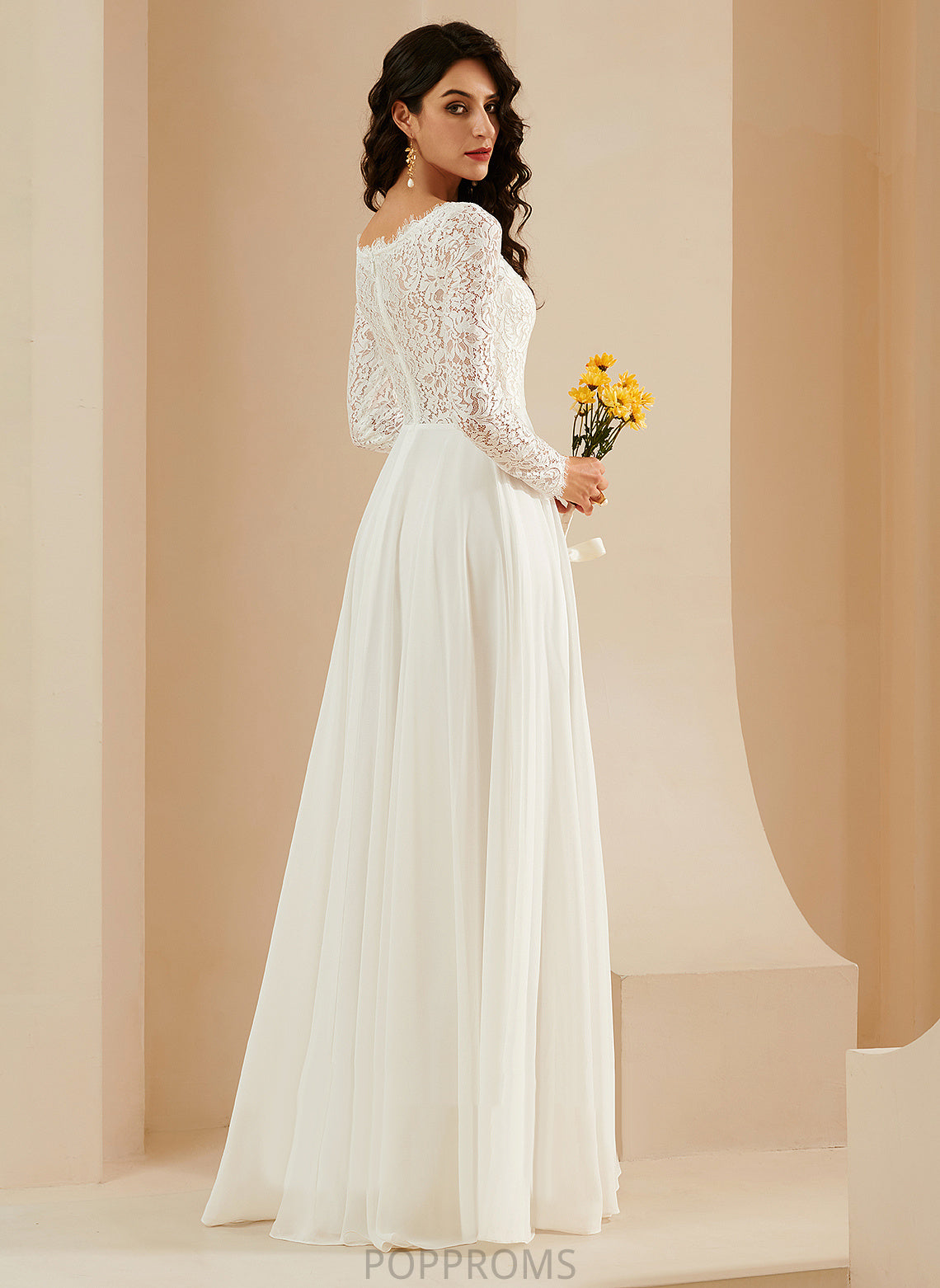 V-neck Train Dress Chiffon With Wedding Dresses Kamora Lace Sweep Wedding A-Line