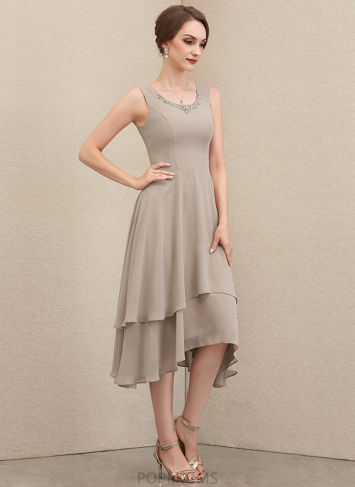 of Scoop Bride Beading the Mother of the Bride Dresses Neck A-Line Asymmetrical With Chiffon Dress Sequins Valerie Mother