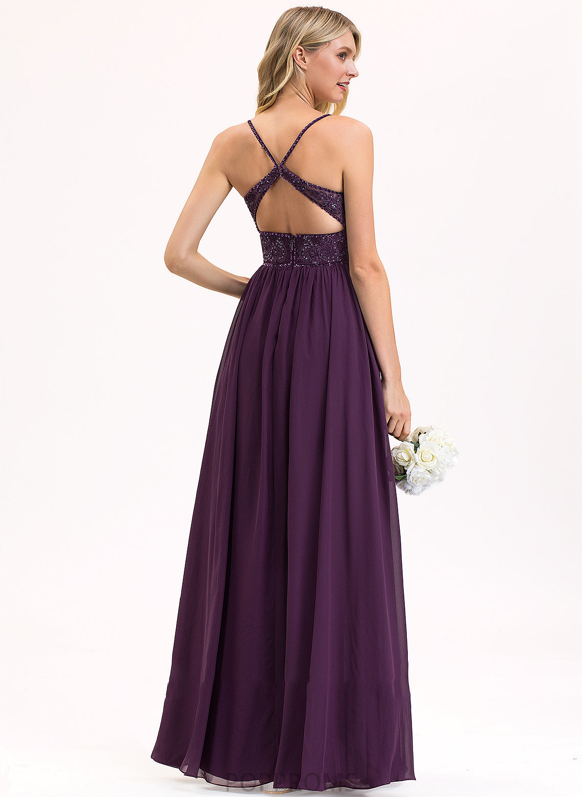 V-neck With Floor-Length Aylin Sequins Prom Dresses Lace Chiffon Beading A-Line