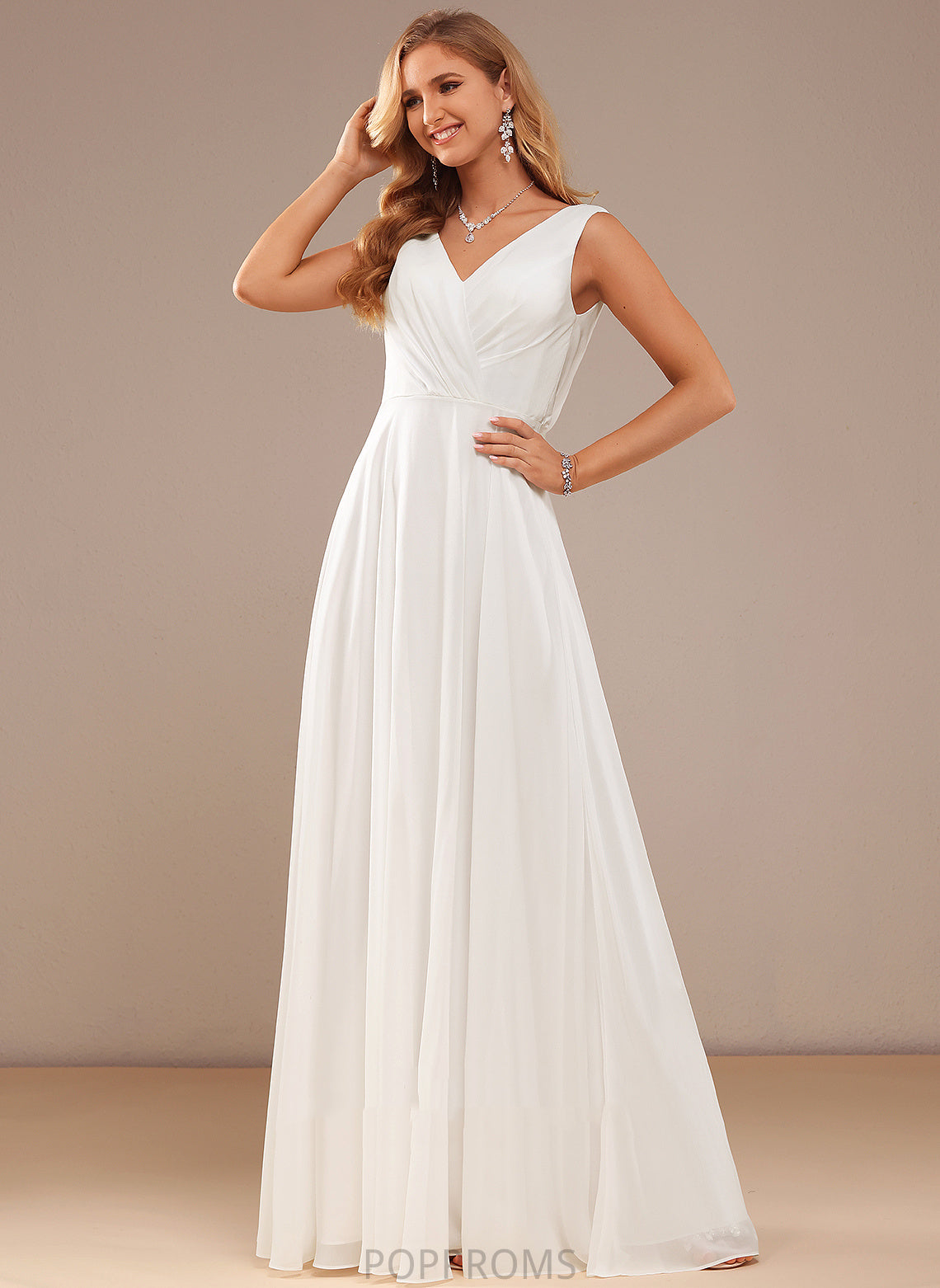 Lace With V-neck Lainey Floor-Length Wedding A-Line Wedding Dresses Dress Chiffon