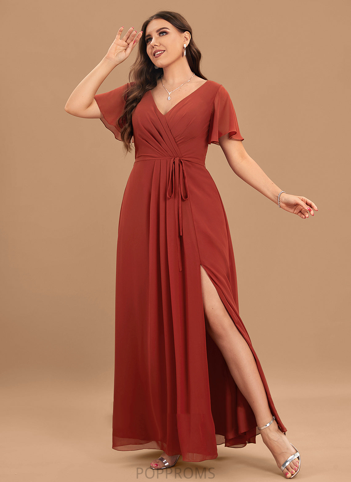 Floor-Length V-neck Fabric Silhouette SplitFront Neckline Length Embellishment A-Line Jillian Trumpet/Mermaid Natural Waist Bridesmaid Dresses