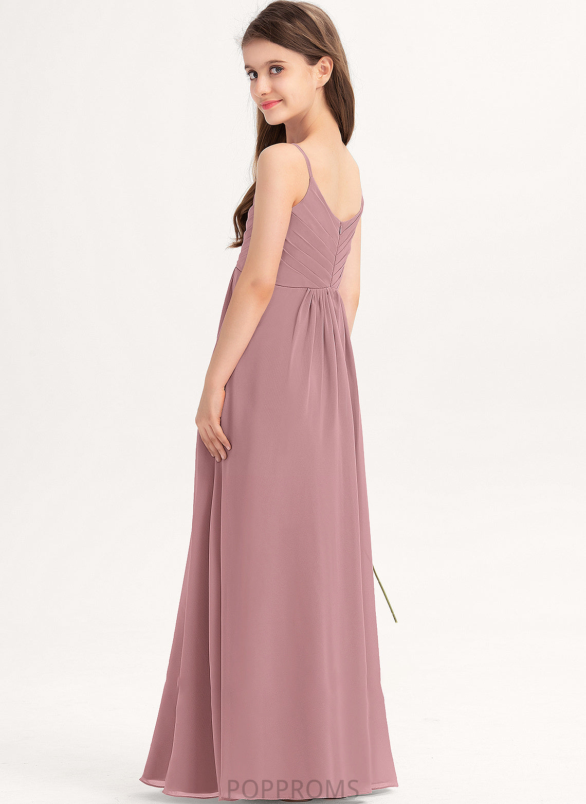 With Cassie Ruffle Chiffon A-Line Floor-Length Junior Bridesmaid Dresses V-neck