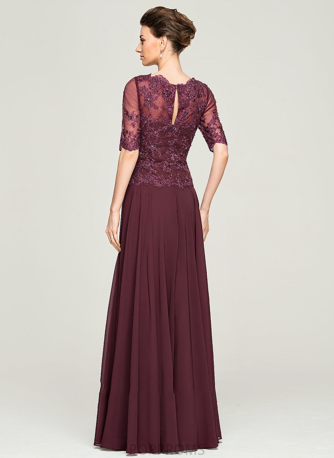 Sequins Dress Scoop Floor-Length Mother of the Bride Dresses the With Lace Beading Bride Chiffon of A-Line Mother Rowan Neck