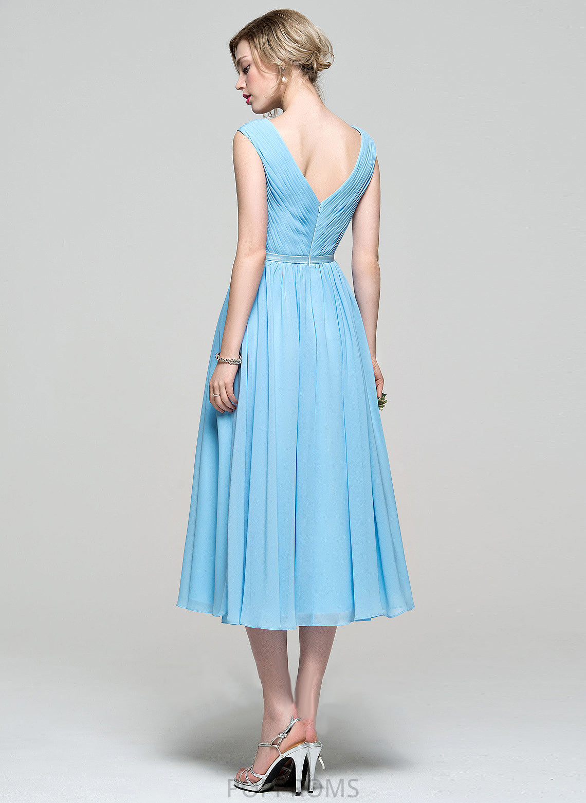 Chiffon Ruffle Cocktail Dresses Cocktail Jordin With A-Line Charmeuse V-neck Tea-Length Dress