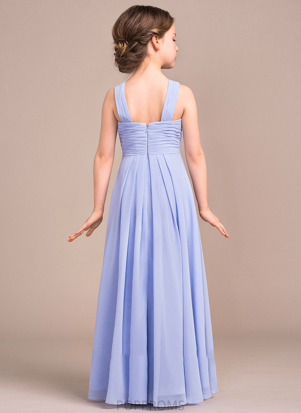 With A-Line Junior Bridesmaid Dresses Chiffon Floor-Length Roselyn Ruffle V-neck