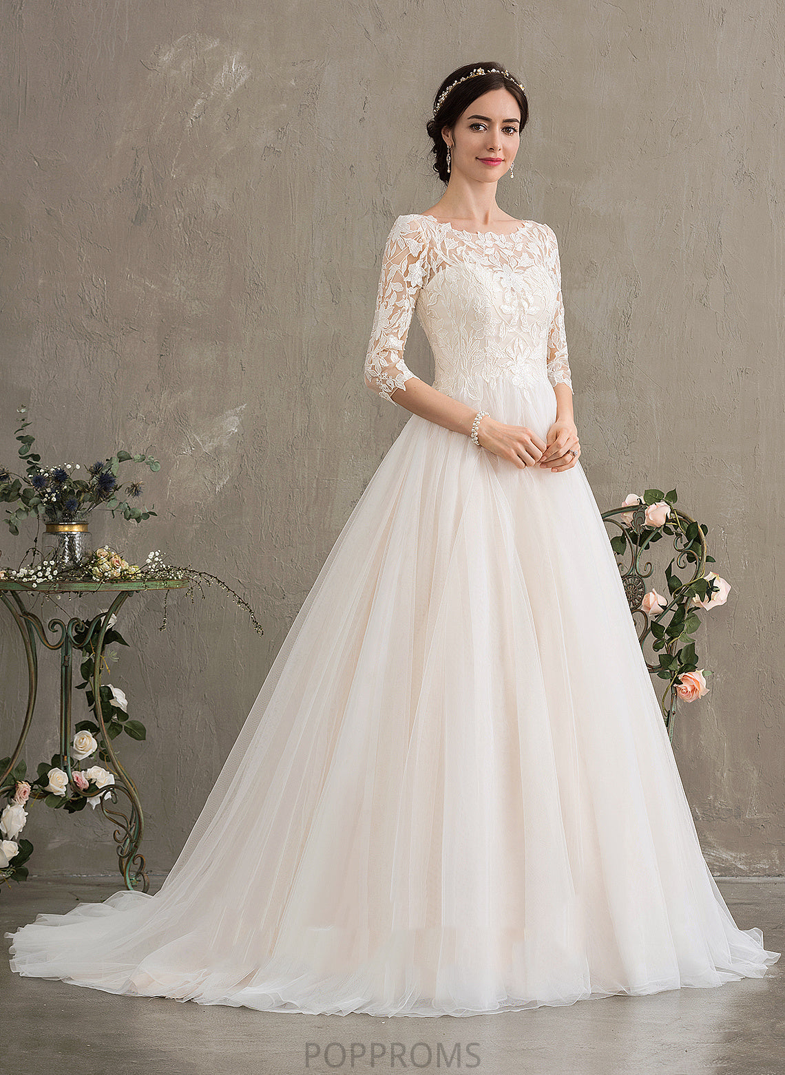 Court Dress Train Lace Scoop Wedding Sequins Undine Neck Ball-Gown/Princess Wedding Dresses With Tulle