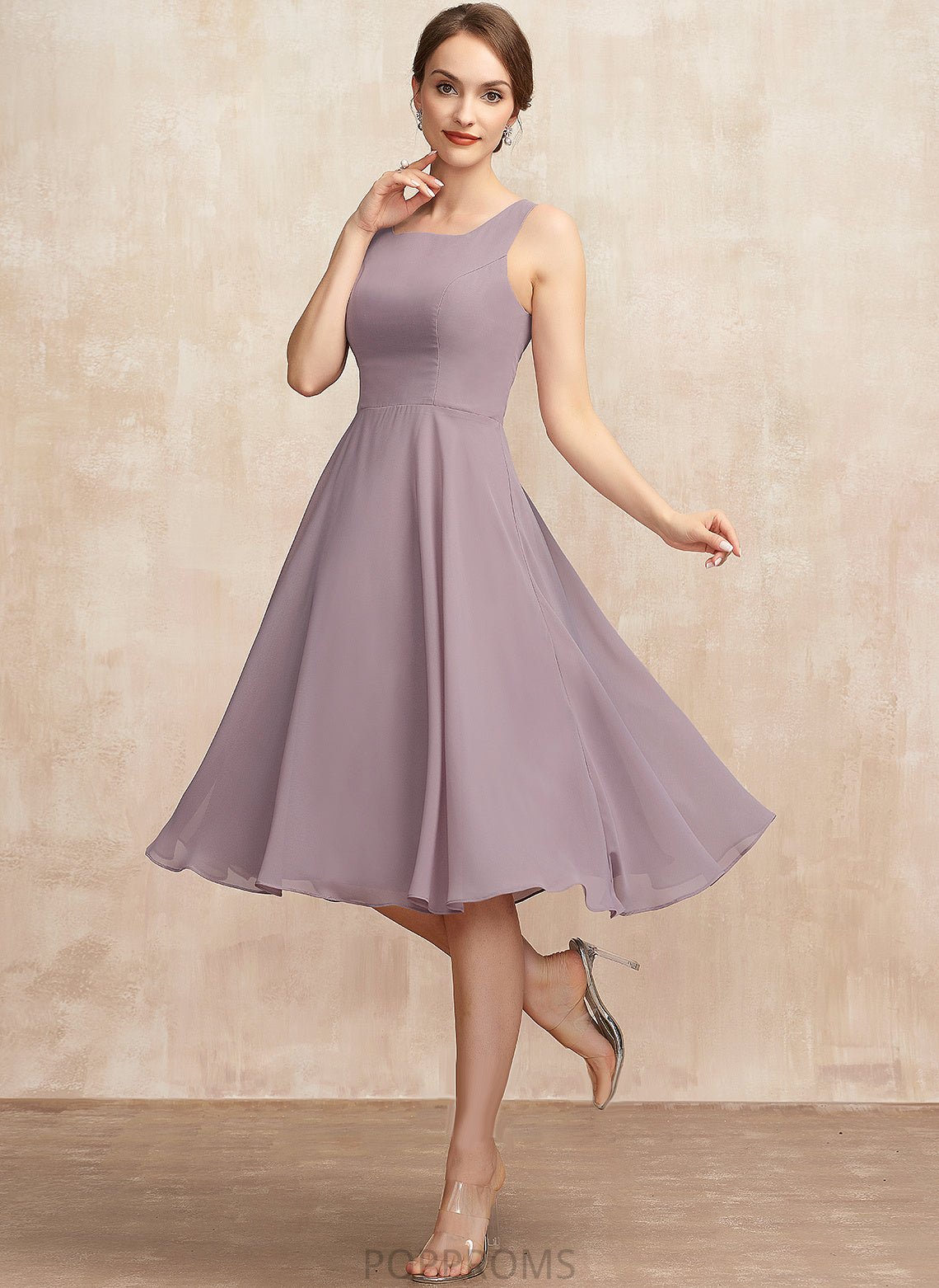 Chiffon Knee-Length Neckline Cocktail Cocktail Dresses Dress A-Line Square Raven