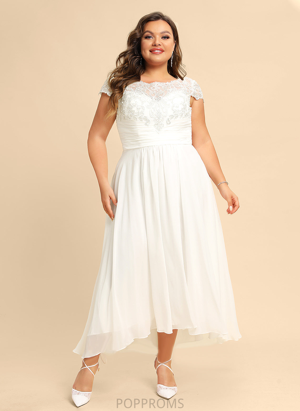 Chiffon Wedding Wedding Dresses A-Line Asymmetrical Lace Dress Scoop Terri