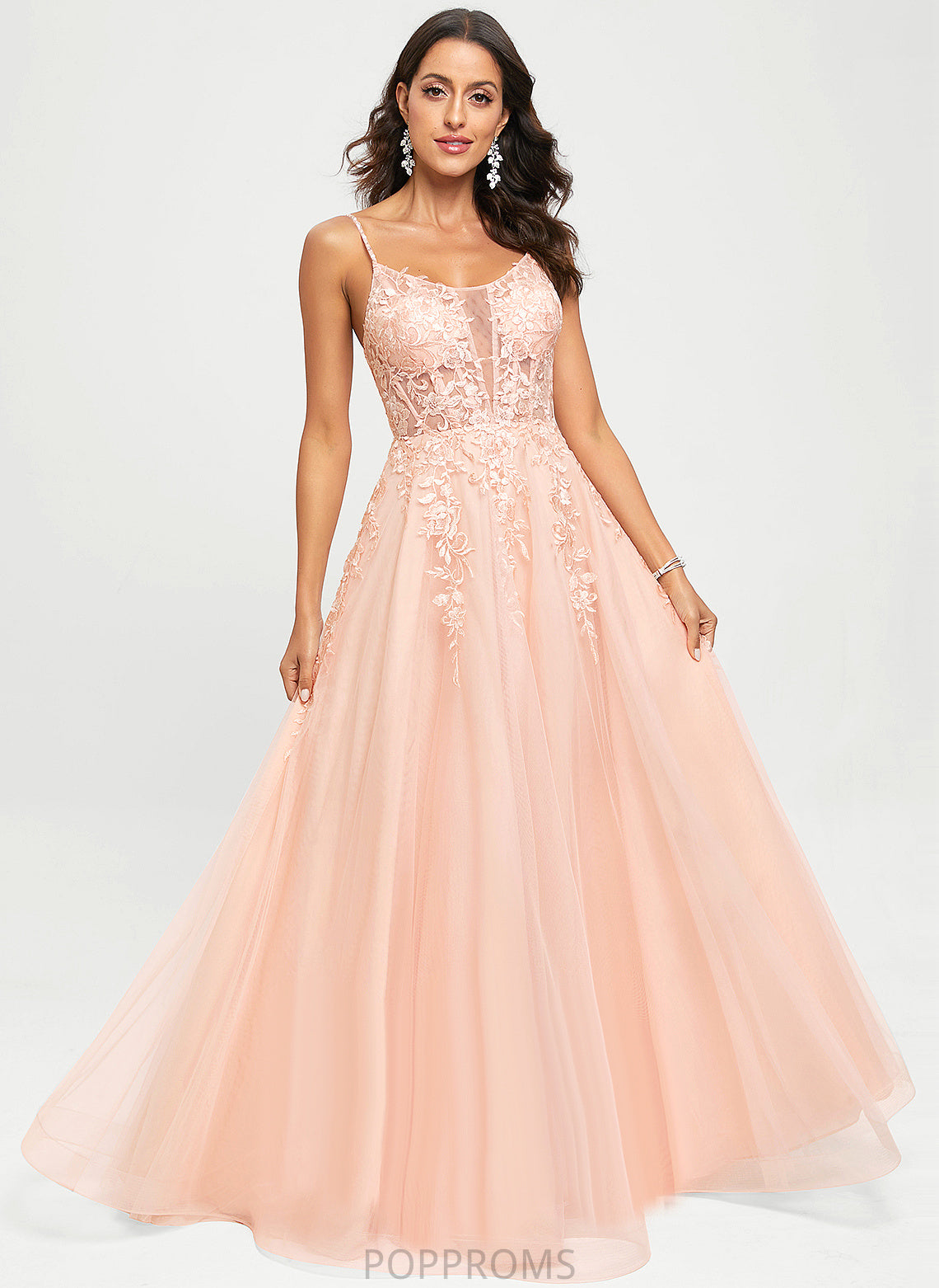 Sequins A-Line Floor-Length Scoop With Mildred Lace Prom Dresses Tulle