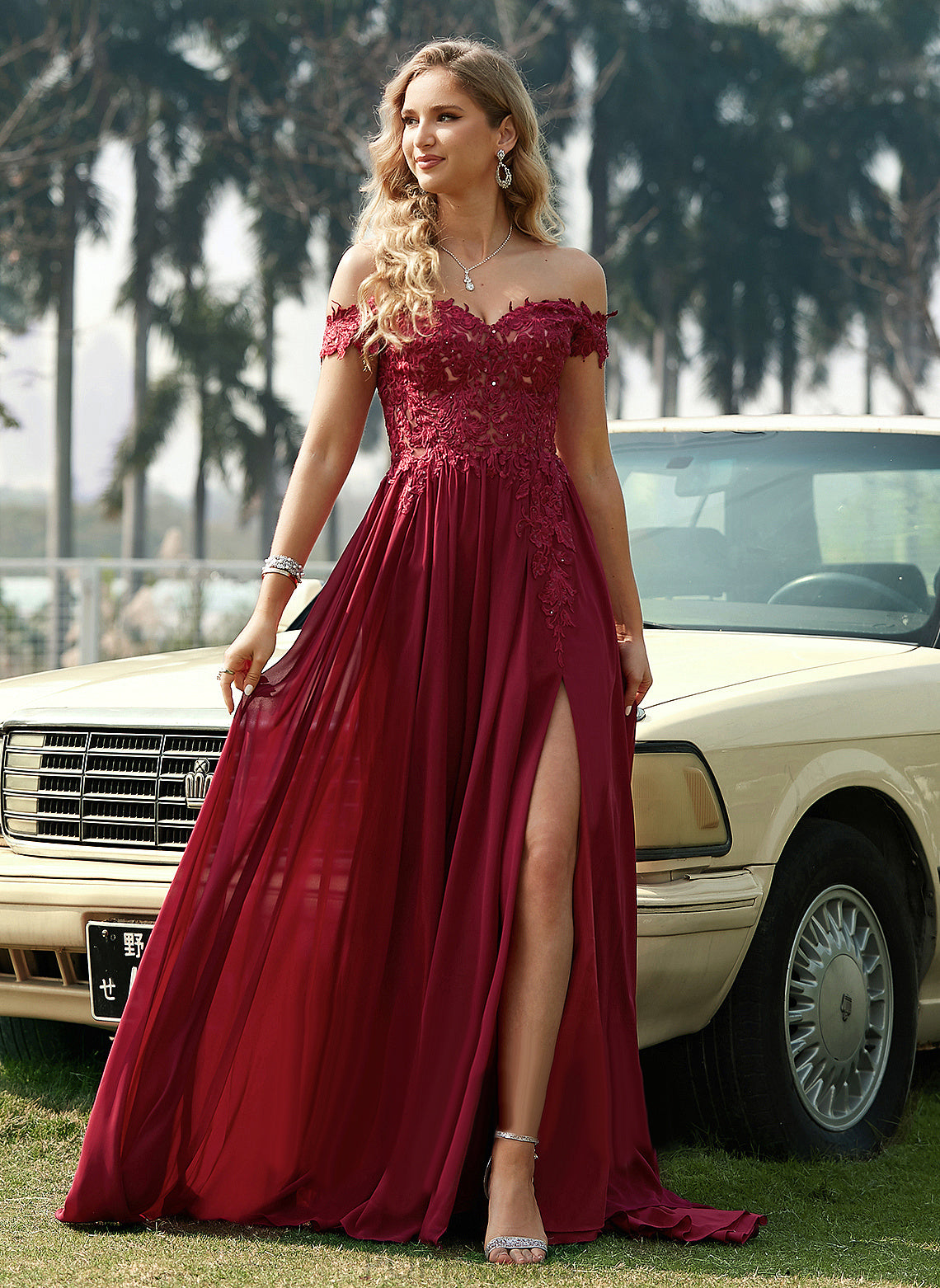 Off-the-Shoulder Sweep With Train Chiffon Prom Dresses A-Line Dixie Sequins