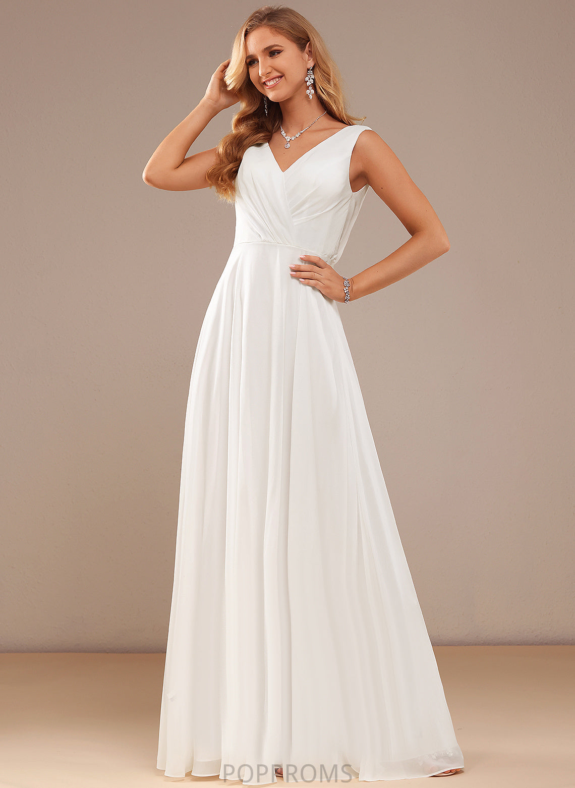 Dress Wedding A-Line Kinsley Lace Floor-Length Wedding Dresses V-neck Chiffon