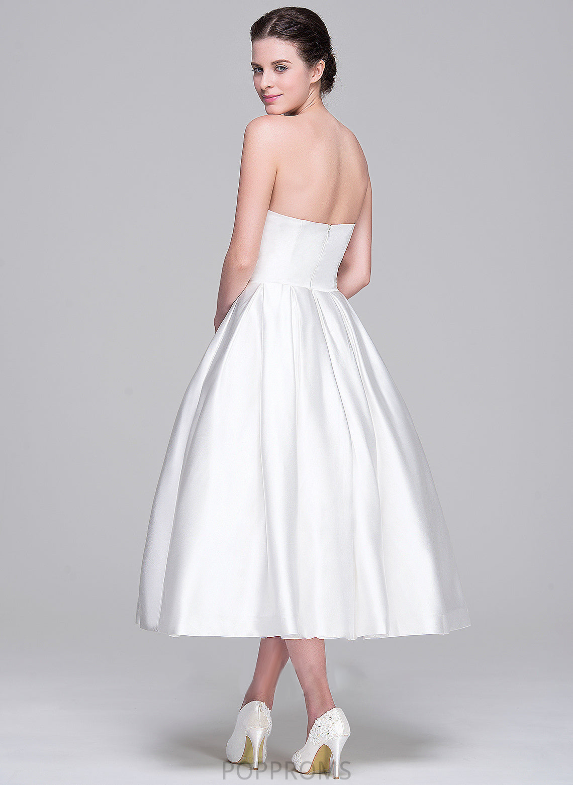 Wedding Satin Pockets Tea-Length Sweetheart With Wedding Dresses Dress Ball-Gown/Princess Tara