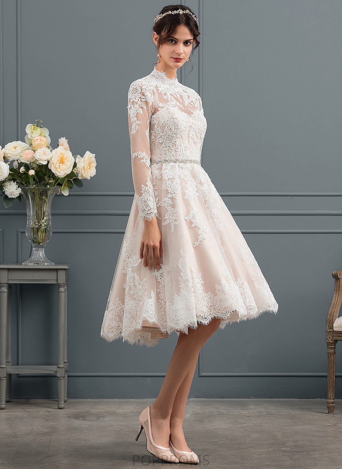 Dress Chasity Illusion Lace Tulle Knee-Length Wedding Dresses A-Line Wedding