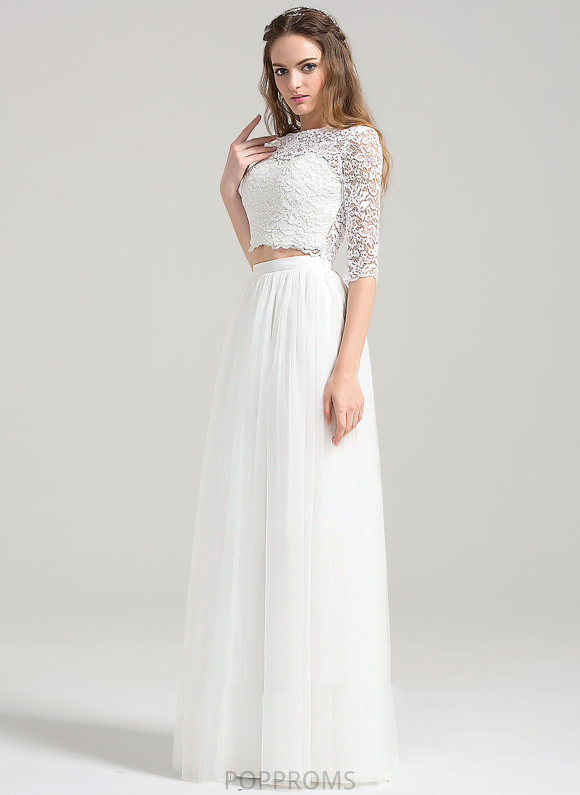 Wedding Wedding Dresses A-Line Tulle Lace Floor-Length Neck Dress Evie Scoop