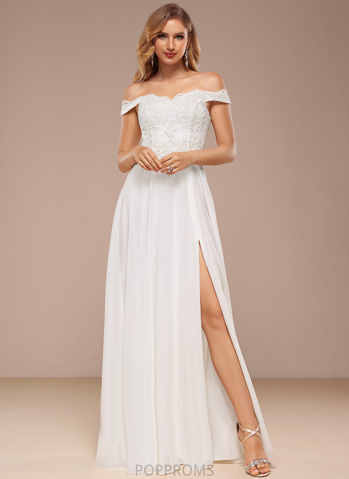 Dress Off-the-Shoulder A-Line Janessa Wedding Dresses Lace Floor-Length Sequins With Chiffon Wedding