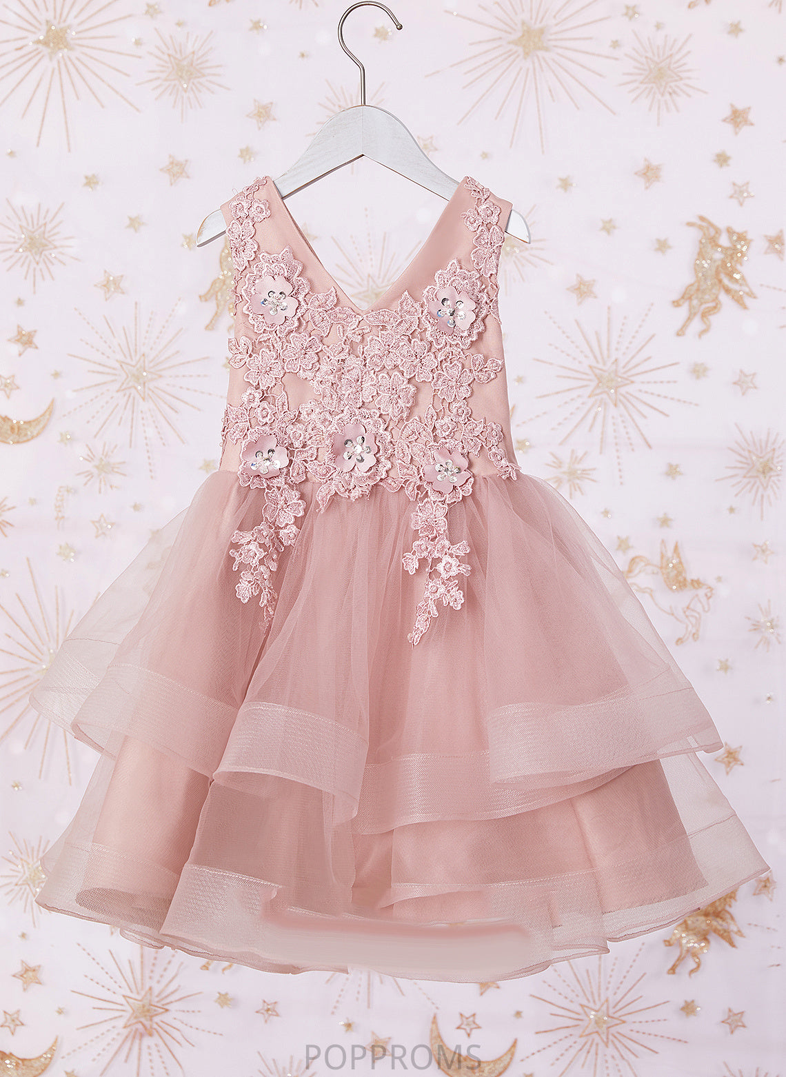 Tulle/Lace Flower V-neck Dress Girl - Arely With Beading/Flower(s)/Sequins Knee-length Sleeveless Flower Girl Dresses A-Line