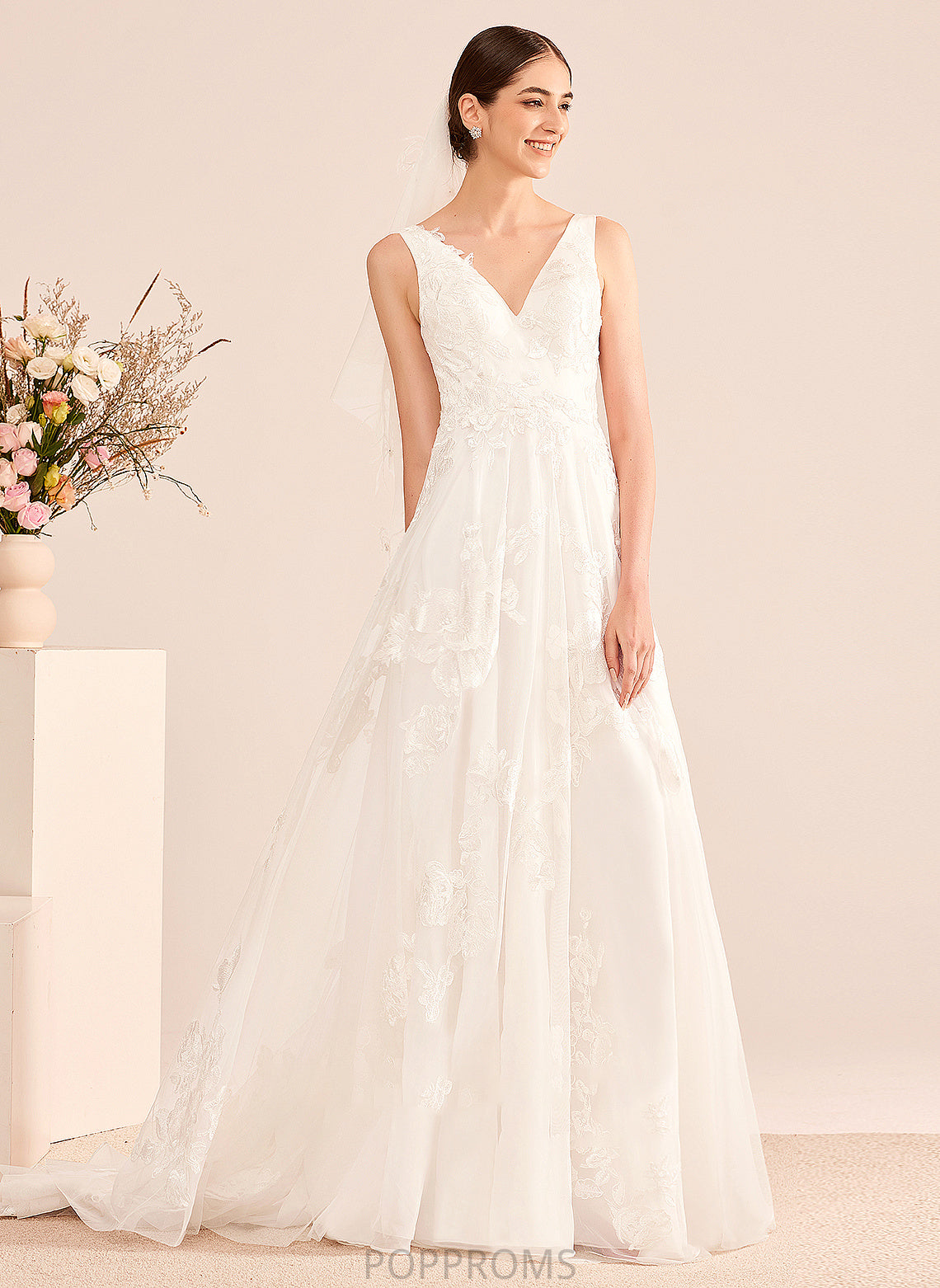 Wedding A-Line Lace V-neck With Wedding Dresses Court Katrina Dress Train