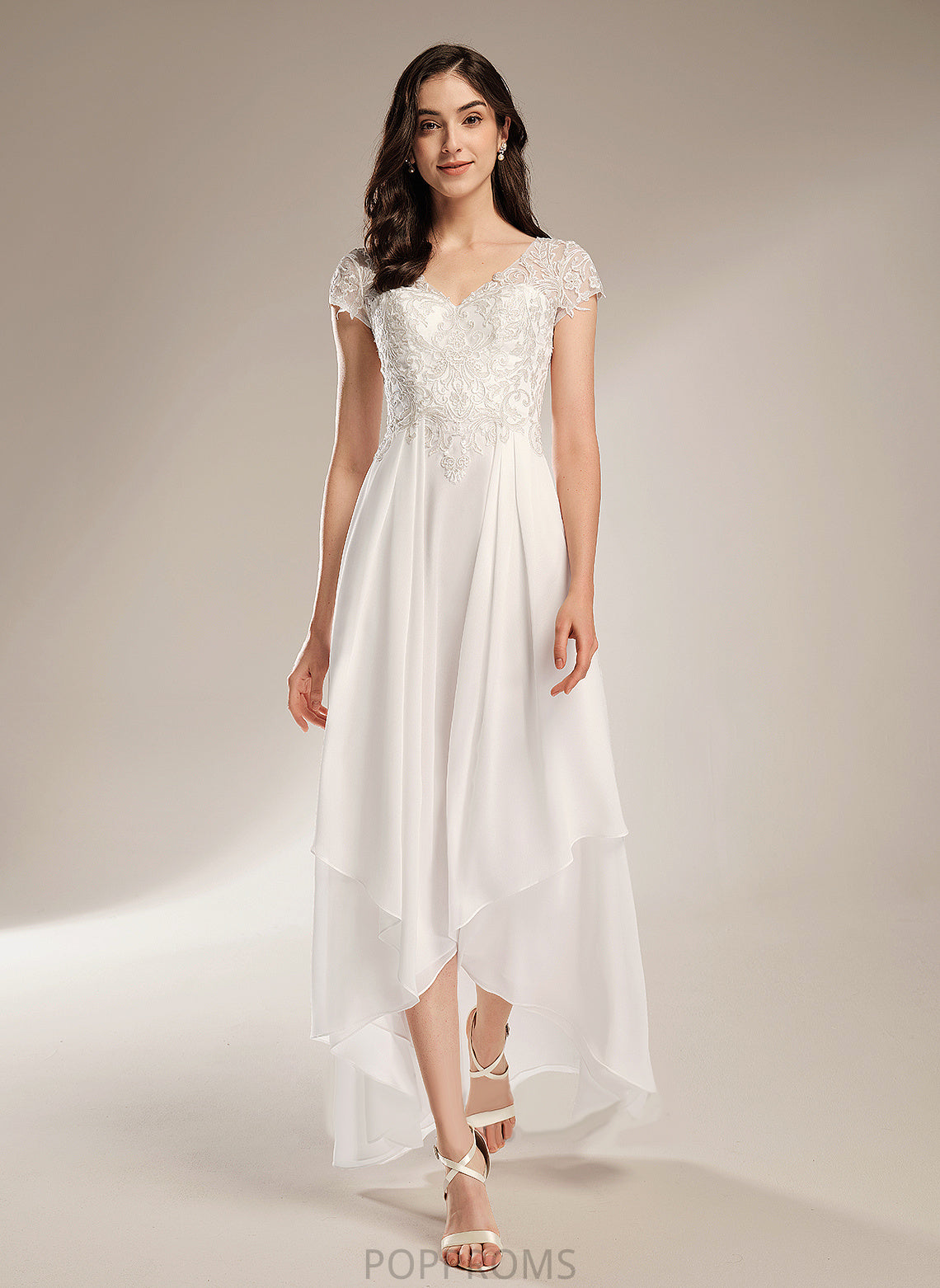 Wedding Dresses Chiffon Asymmetrical A-Line Dress Wedding Janey Lace V-neck